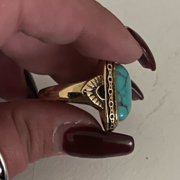 Gold Tone Faux Turquoise Ring - Picture 2 of 4